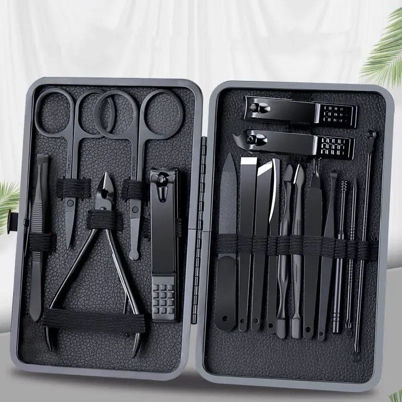 Set Of 18 Classic Black Nail Clipper, Hand Feet Facial Accessories, Stainless Steel Pedicure Kit, Nippers Trimmer Care Tool With Travel Case Kit, Household Pedicure Kit Set Of 18 Classic Black Nail Clipper, Hand Feet Facial Accessories, Stainless Steel Pedicure Kit, Nippers Trimmer Care Tool With Travel Case Kit, Household Pedicure Kit